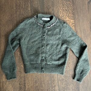 Zara Dark Green Cardigan‎ with Beaded Collar